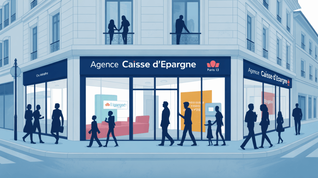 Illustration façade agence Caisse d’Epargne Paris 13 quartier urbain