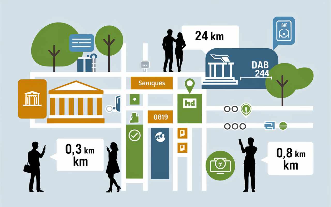 Carte quartier avec agences Caisse d’Epargne, DAB 24h PMR