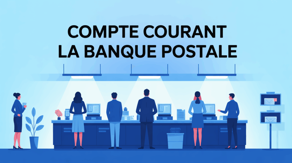 Bureau de banque avec silhouettes diverses, ambiance inclusive La Banque Postale