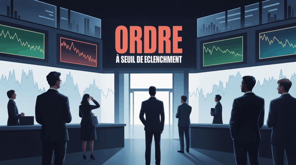 Salle boursière moderne et titre Ordre à seuil de déclenchement