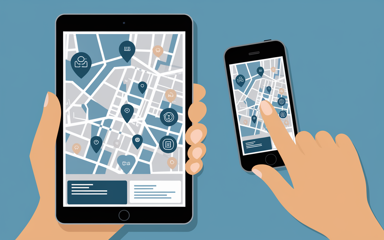 Tablette carte interactive agences bancaires, smartphone, géolocalisation