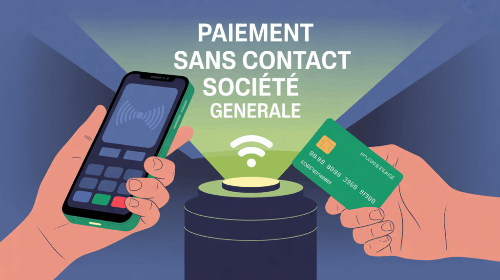 Illustration paiement sans contact Societe Generale smartphone carte terminal