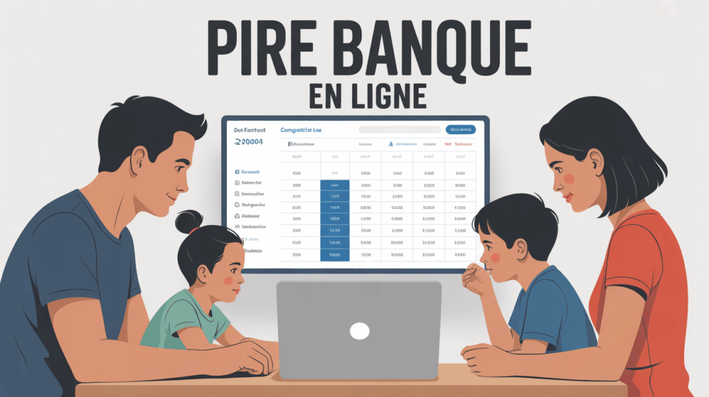 famille comparant pire banque en ligne sur ordinateur