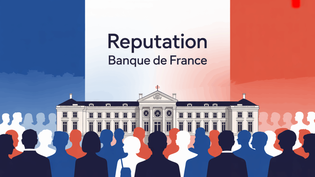 reputation Banque de France illustration batiment institutionnel foule