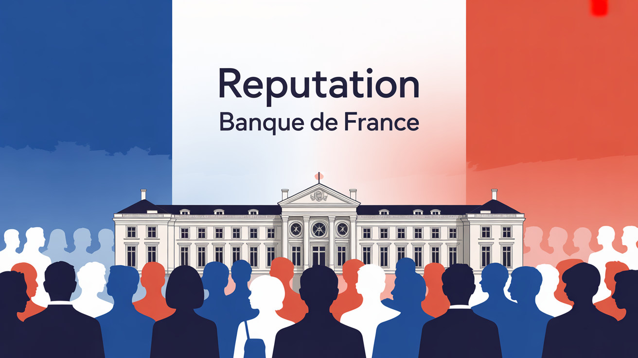reputation Banque de France illustration batiment institutionnel foule