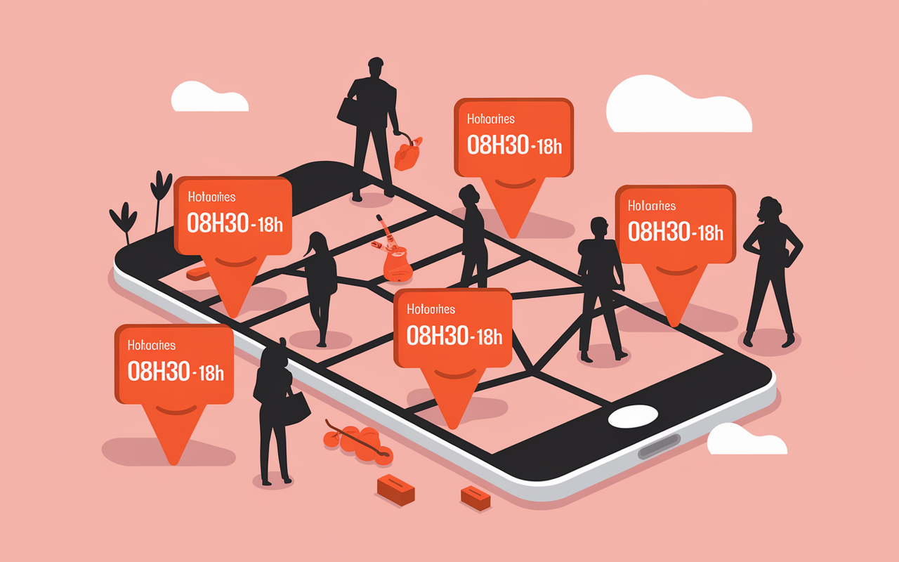 Carte mobile avec points agences BNP Paribas et horaires