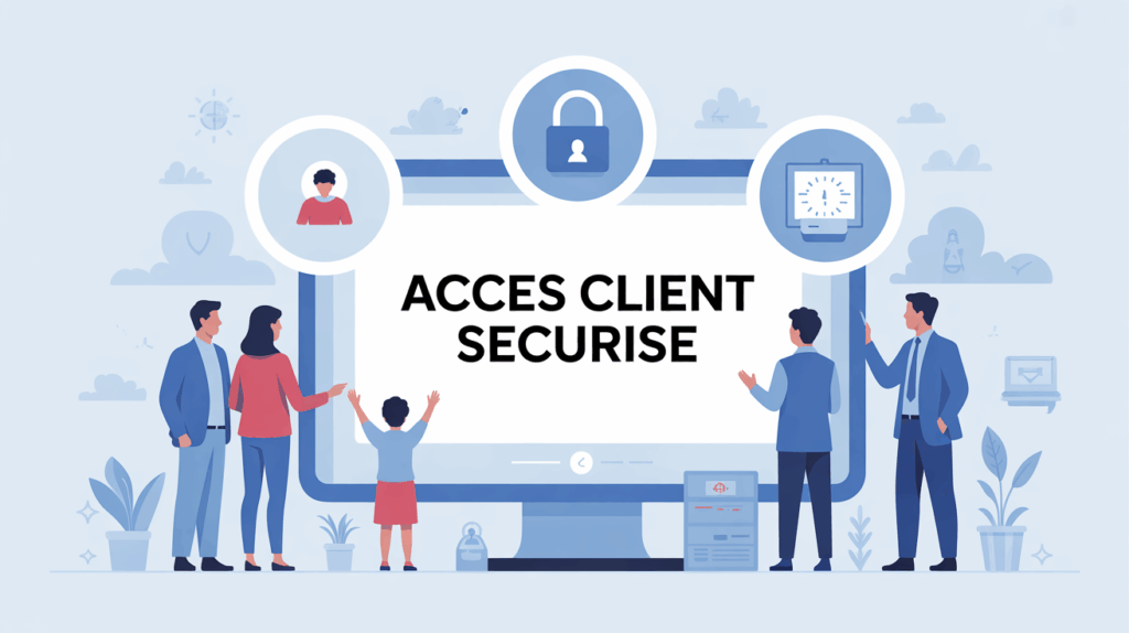 Acces Client Securise famille et professionnel devant ecran digital