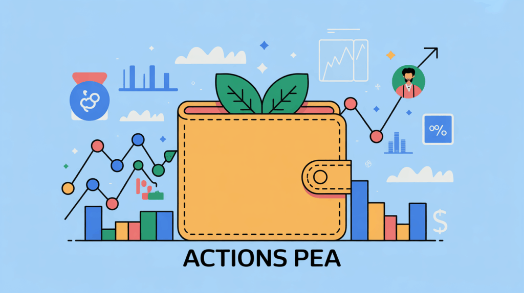 Graphisme Actions PEA portefeuille et graphiques en hausse