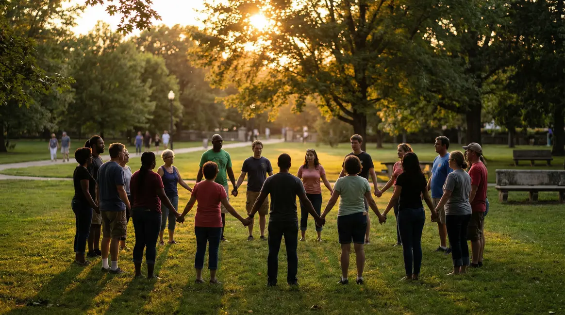 cercle de personnes symbolisant le bonheur et l epanouissement social