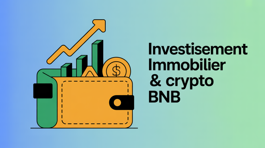 Portefeuille ouvert avec pièces et graphique pour investissement immobilier et crypto BNB