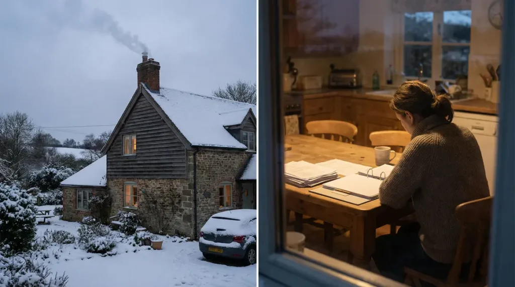 maison familiale neige poele a bois fumee document administratif