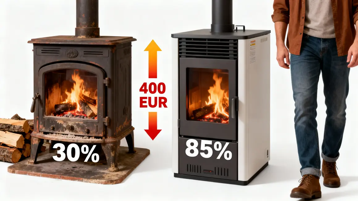 infographie rendement poele bois ancien moderne