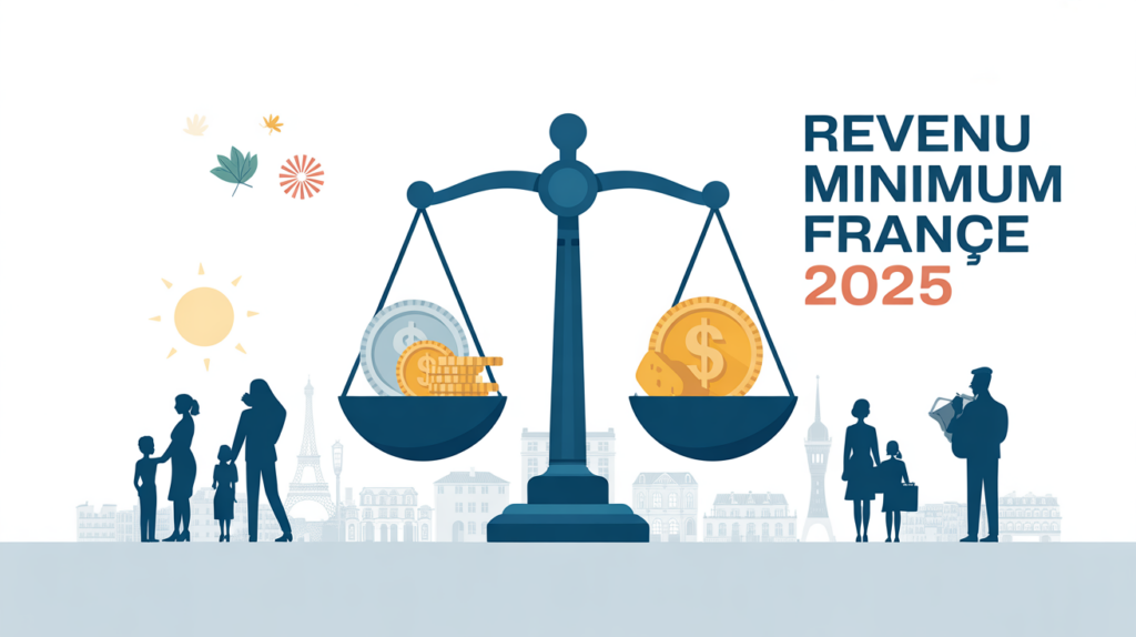 Illustration revenu minimum France 2025 balance et personnes