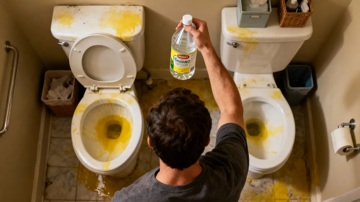 homme nettoie toilettes avec vinaigre blanc