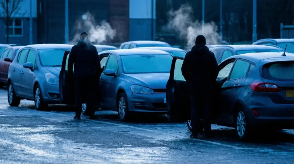 parking voitures modernes givre respiration condensee hiver