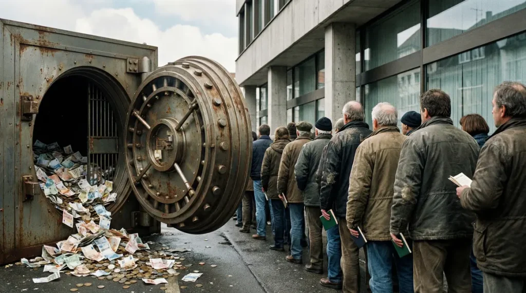 coffre fort ouvert billets livret epargne facade bancaire
