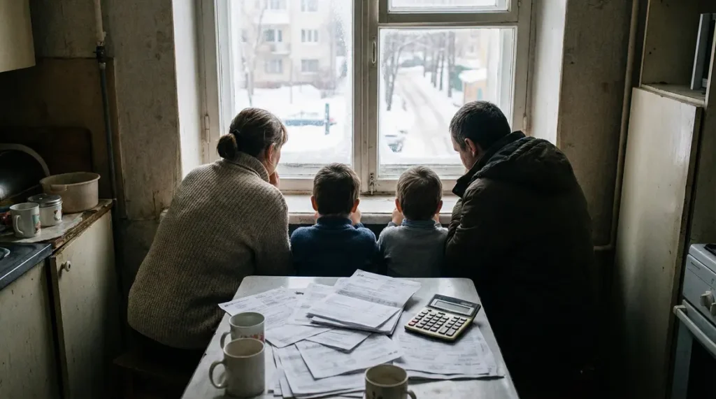 Famille anxieuse factures cheque energie hiver
