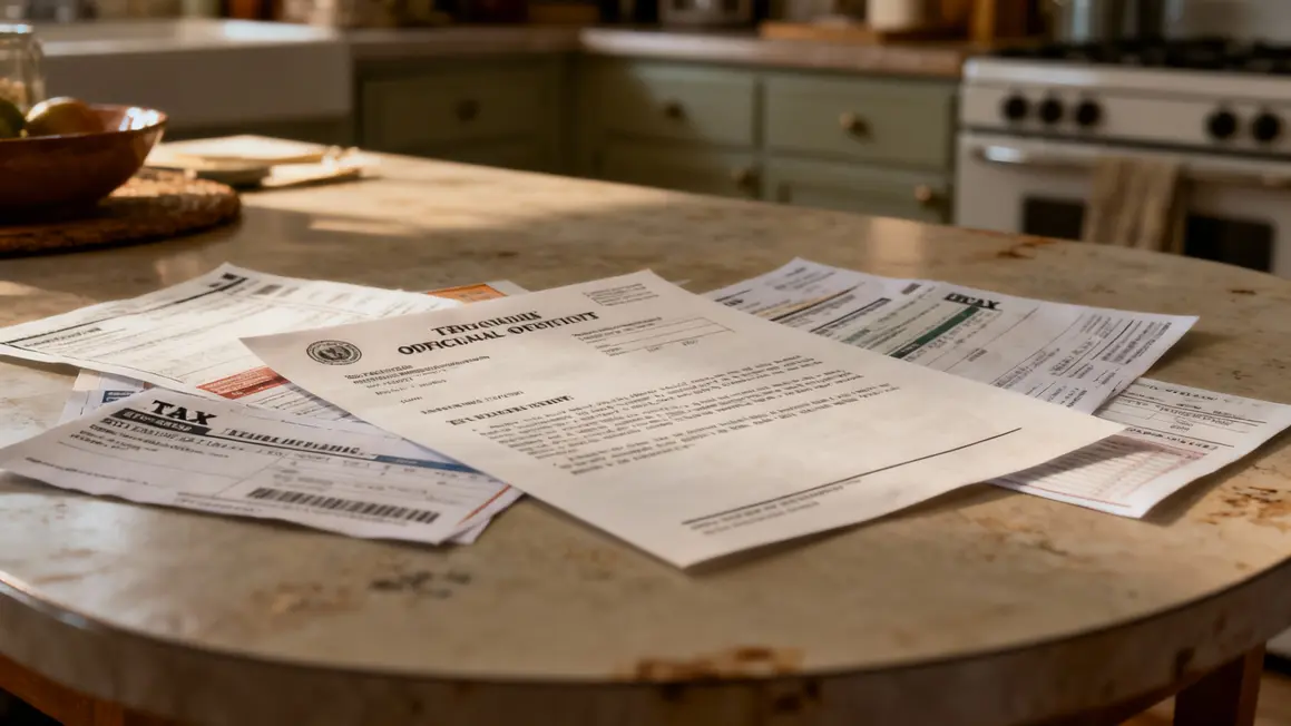Lettre CNAV et avis imposition sur table cuisine