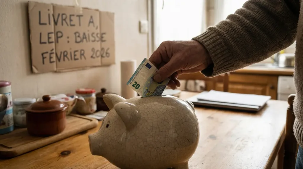 Main depose billet euro tirelire baisse Livret A LEP fevrier 2026