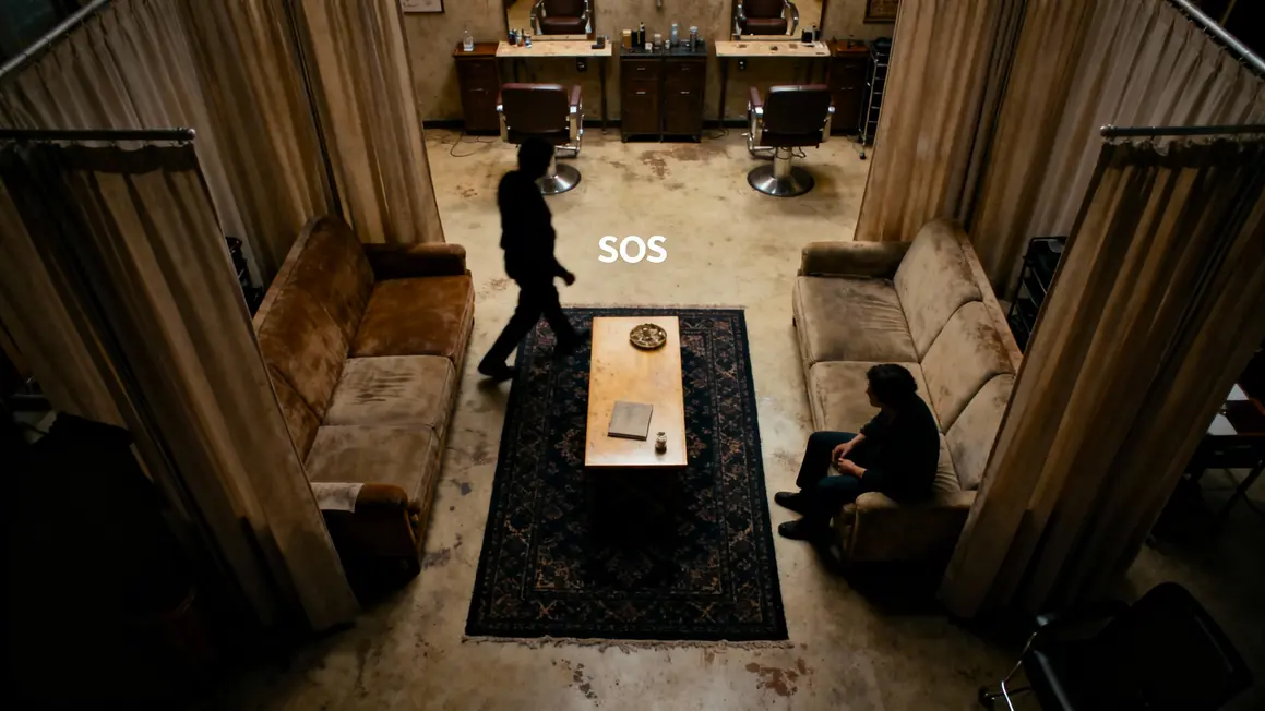 Salon vue dessus meubles masses parcours complique