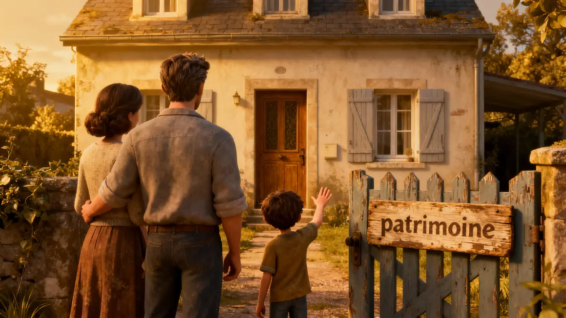 Famille devant maison symbole patrimoine