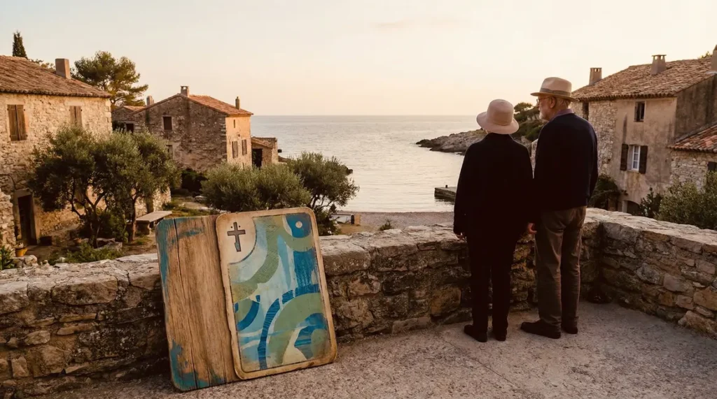 Couple âgé retraite village français carte Sécurité Sociale