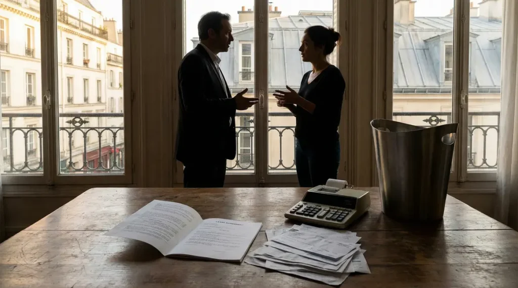 Contrat de bail, facture charges TEOM, propriétaire et locataire discutant