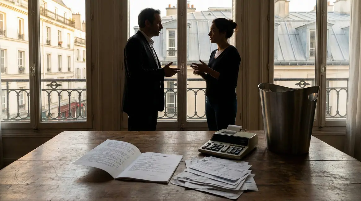 Contrat de bail, facture charges TEOM, propriétaire et locataire discutant