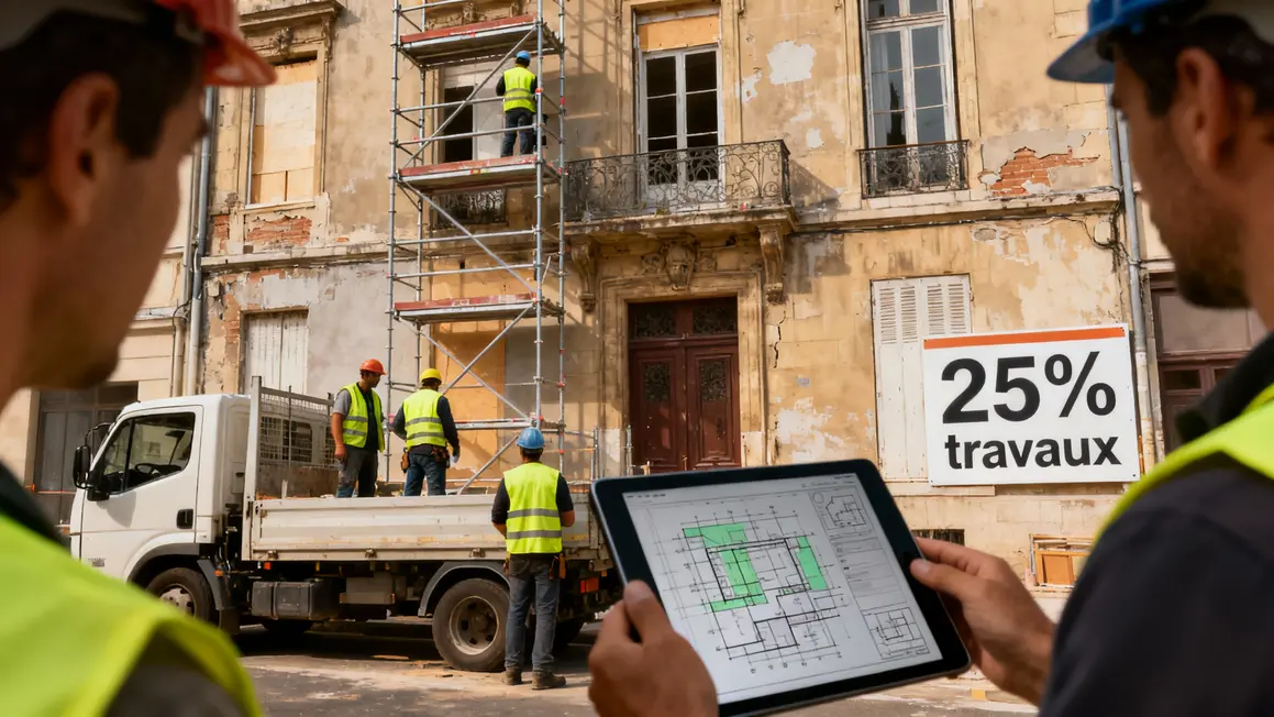 Façade immeuble ancien, rénovation 25%, dispositif Denormandie