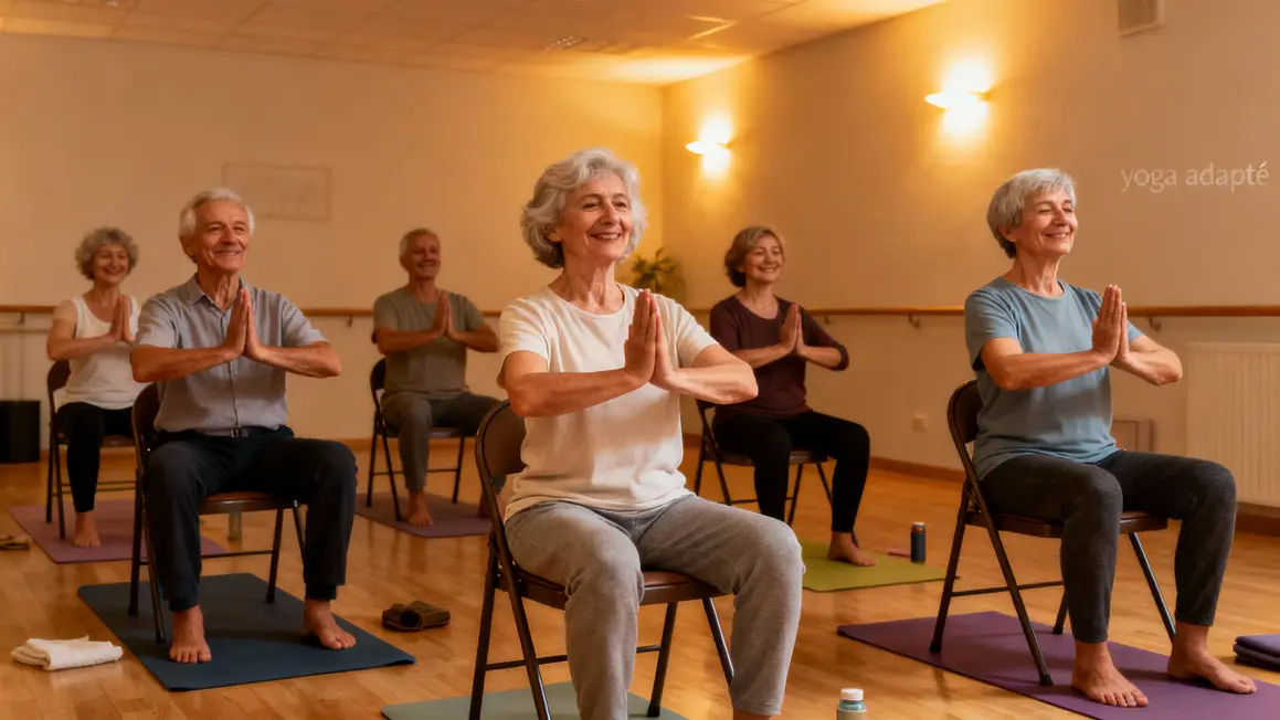 seniors yoga sur chaise groupe postures adaptees