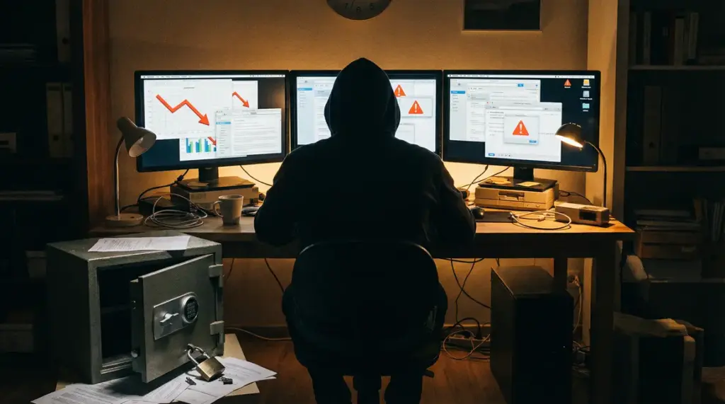 Silhouette devant écrans, fuite données Coinbase piratage