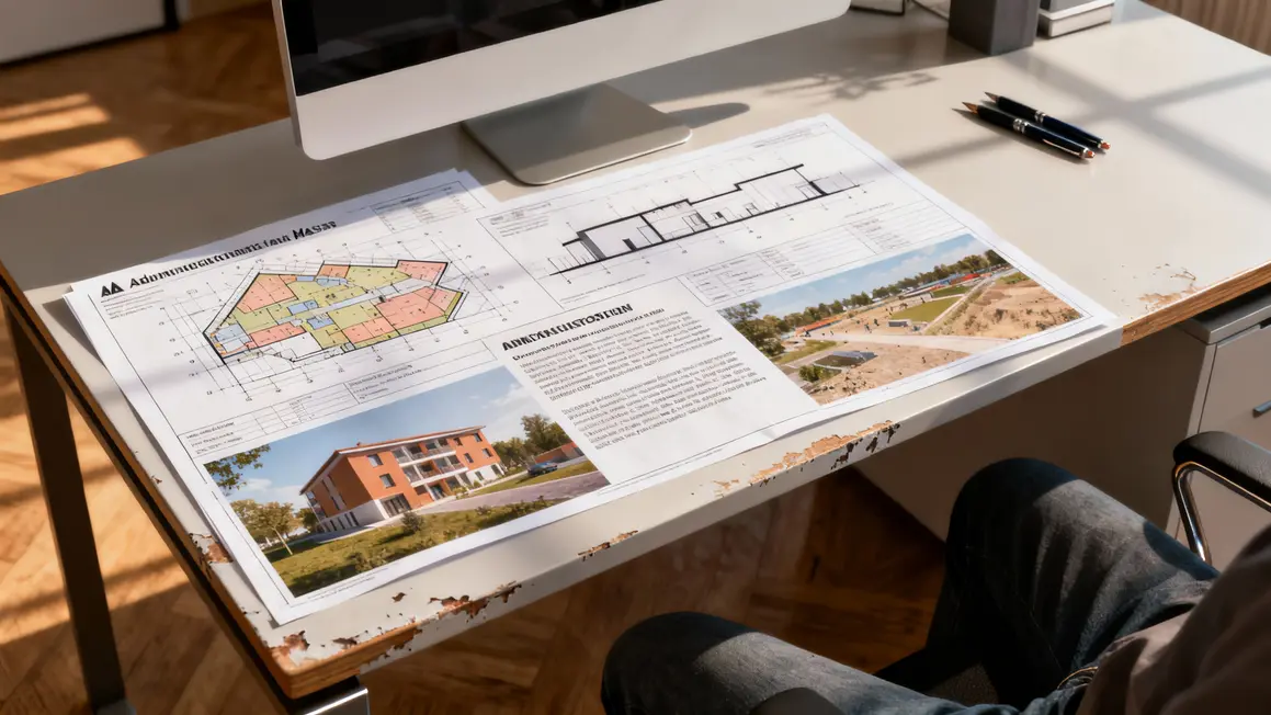 Documents permis de construire sur bureau moderne