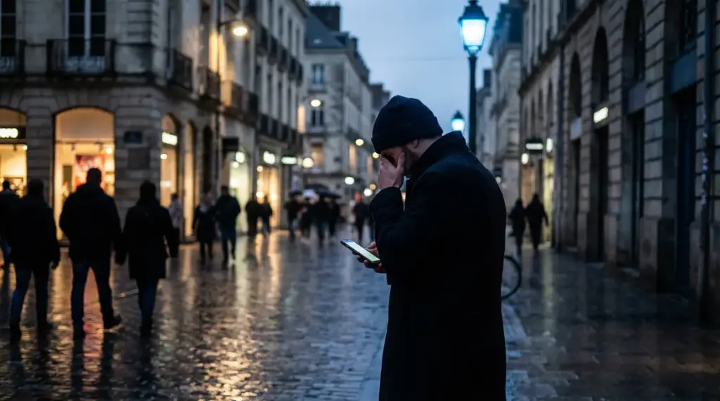 Scène nocturne Nantes homme smartphone tarif