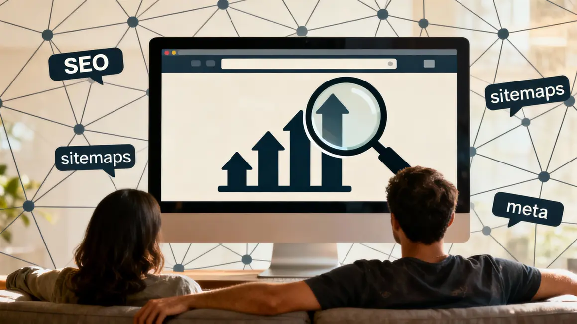SEO WordPress avec site internet, sitemaps, meta, flèches