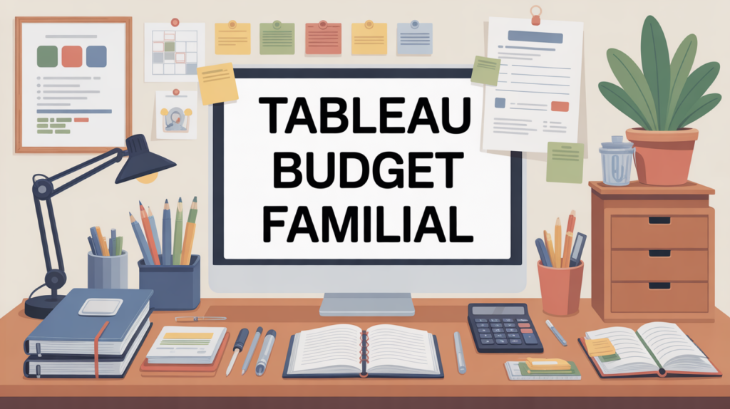 bureau lumineux avec tableau excel budget familial gratuit à l'écran