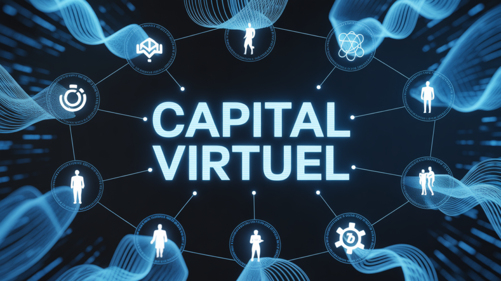 virtual capital silhouettes connectées et symboles numériques