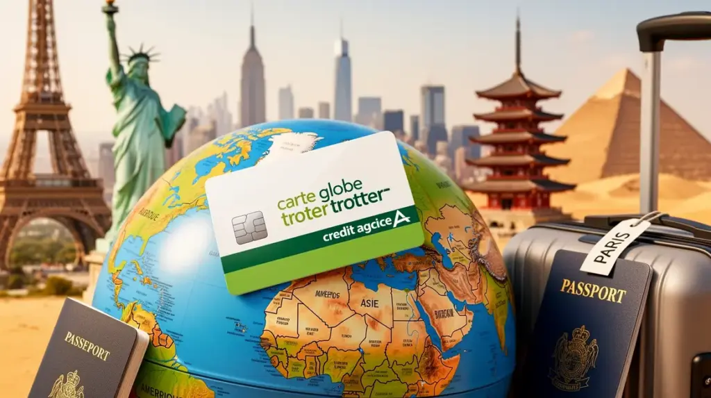 Carte Globe Trotter Credit Agricole sur globe et monuments internationaux