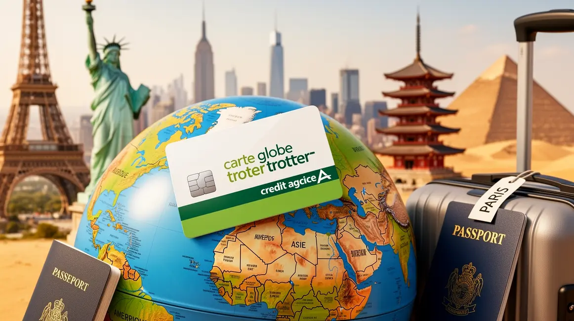 Carte Globe Trotter Credit Agricole sur globe et monuments internationaux