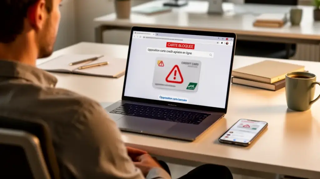 opposition carte credit agricole en ligne sur bureau ordinateur smartphone