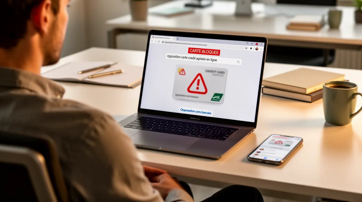 opposition carte credit agricole en ligne sur bureau ordinateur smartphone