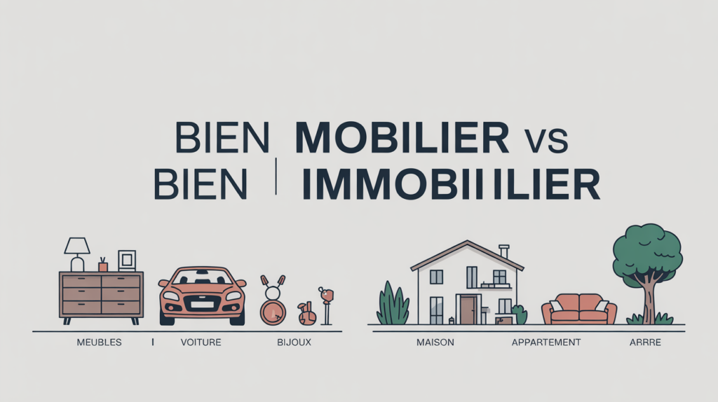 Illustration comparant bien mobilier ou immobilier objets quotidiens