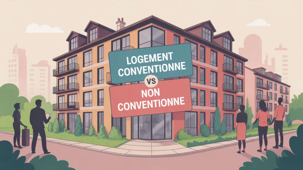 illustration logement conventionné ou non immeuble silhouettes