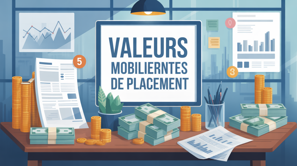 illustration valeur mobiliere de placement avec graphiques et billets