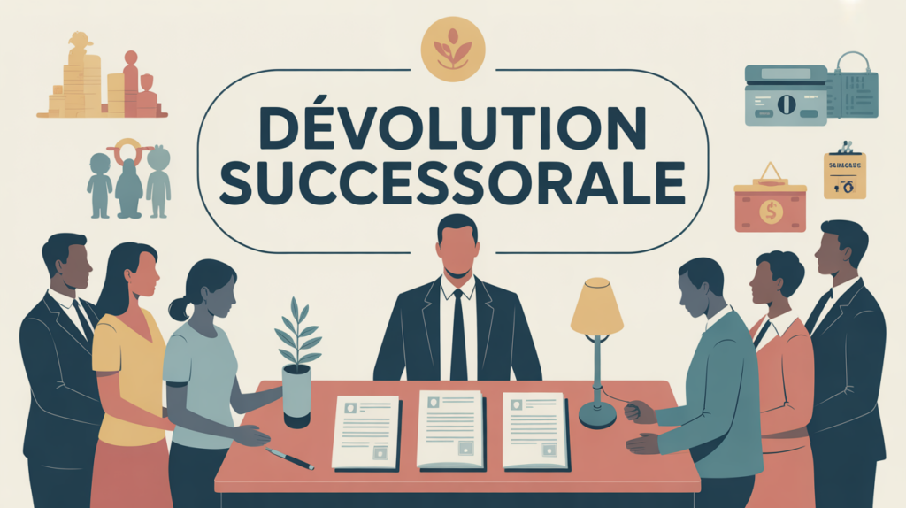 illustration acte devolution successorale avec famille et documents