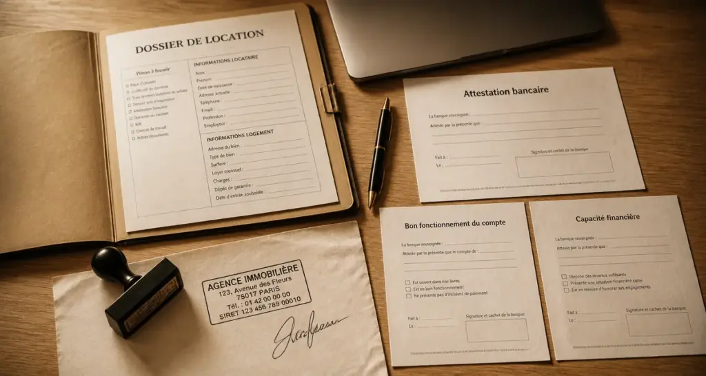 Attestation bancaire et documents bancaires sur table