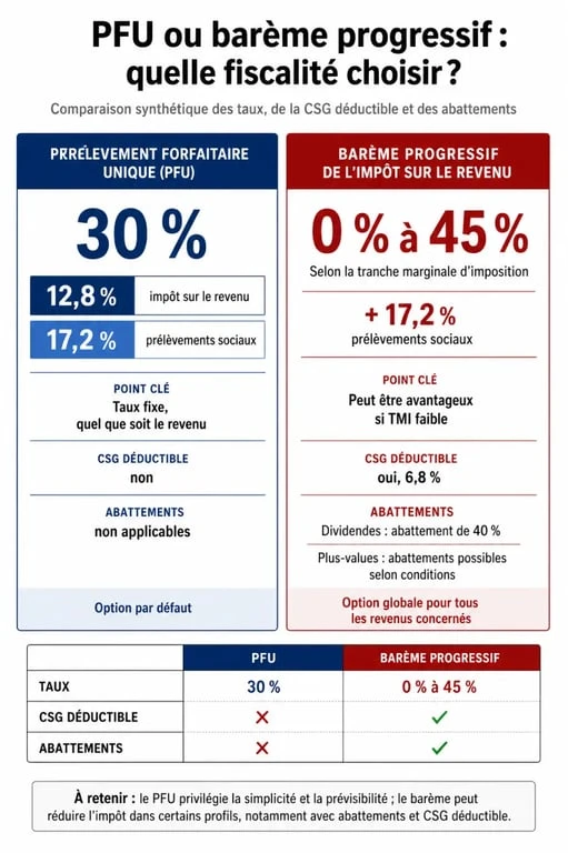 Comparatif fiscalité CTO : PFU vs Barème progressif