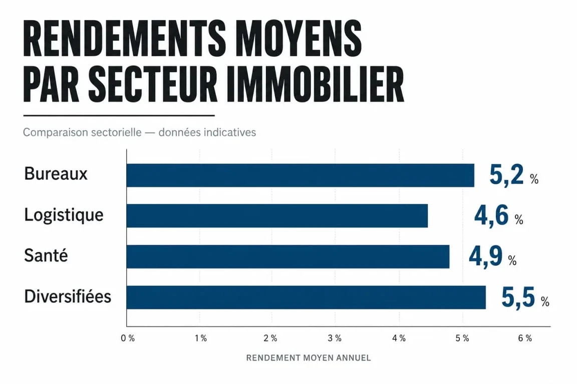 Infographie des rendements moyens par secteur pour un investissement en SCPI
