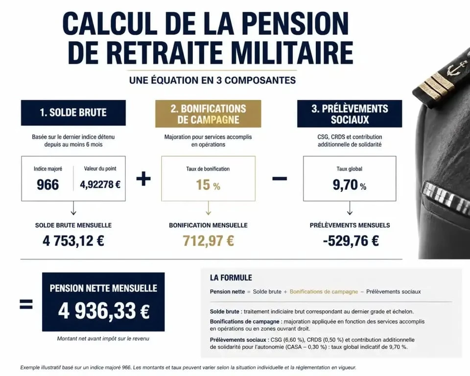 Infographie explicative du calcul de la pension militaire après 25 ans de service