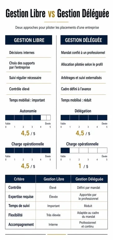 Comparatif des modes de gestion pour un compte-titres entreprise : gestion libre versus gestion déléguée