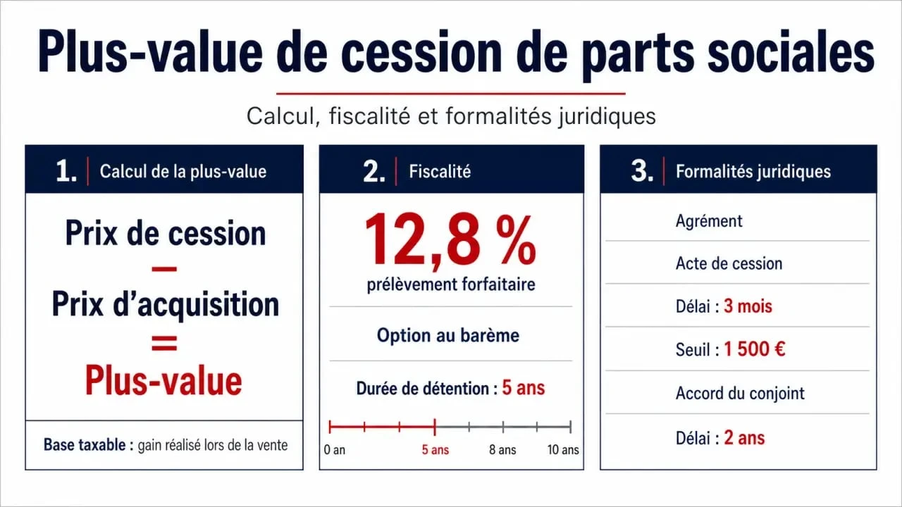Plus-value de cession de parts sociales : calcul, fiscalité et formalités
